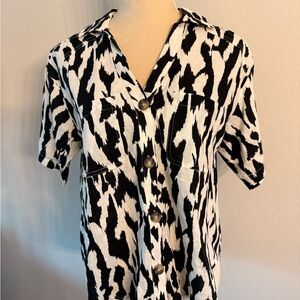 RACHEL Rachel Roy Animal Print Camp Linen Blend Button Down Shirt